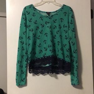 Rue21 Green Anchor Long Sleeve Shirt